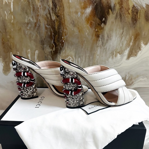 Malaga Kid Kingsnake Webby Crossover High Heel Slide Sandals Sz 38 Mystic White - Picture 5 of 9